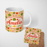 Personalized Custom Name Christmas Gifts Candy Cane Baubles Festive Seamless Pattern Lovely 11oz Ceramic Coffee Tea Mug White Large Handle