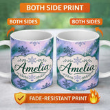 Personalized Custom Name Abstract Snowflake Gradient Winter Seamless Pattern Cute Unique Gift 11oz Ceramic Coffee Tea Mug White Large Handle