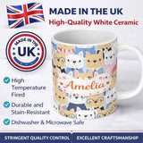 Personalized Custom Name Stylish French Bulldog Dogs Fashion Outfit Seamless Pattern Lovely 11oz Ceramic Coffee Tea Mug White Large Handle