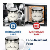 Personalized Custom Name Textured Brush Check Black Cream Abstract Grid Pattern Lovely 11oz Ceramic Coffee Tea Mug White Large Handle