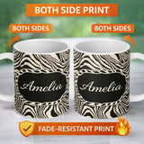 Personalized Custom Name Layered Contour Waves Black Cream Topographic Abstract Pattern 11oz Ceramic Coffee Tea Mug White Large Handle