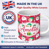 Personalized Custom Name Cute Santa Snowman Letter Gift Seamless Pattern Thoughtful Gift Idea 11oz Ceramic Coffee Tea Mug White Large Handle