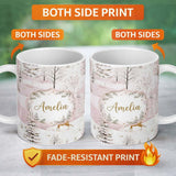 Personalized Custom Name Winter Wonderland Deer Snowy Forest Pink Seamless Pattern Lovely 11oz Ceramic Coffee Tea Mug White Large Handle