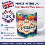 Personalized Custom Name Vivid Rainbow Fluid Art Swirl Pattern Seamless Pattern Lovely 11oz Ceramic Coffee Tea Mug White Large Handle