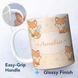 Personalized Custom Name Cute Fairy Fox Cartoon Animal Pattern Cute Unique Gift Lovely 11oz Ceramic Coffee Tea Mug White Large Handle