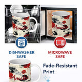 Personalized Custom Name Decorative Japanese Bento Box Lids with Floral and Wave Patterns 11oz Ceramic Coffee Tea Mug White Large Handle