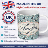 Personalized Custom Name Puffin and Daisy Field Pattern Soft Blue Nature Seamless Design 11oz Ceramic Coffee Tea Mug White Large Handle
