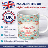 Personalized Custom Name Cute Cake Tile Seamless Pattern Pastel Dessert Sweet Food Design 11oz Ceramic Coffee Tea Mug White Large Handle