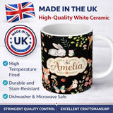 Personalized Custom Name Watercolour Woodland Animals with Bunny Fox and Butterflies Pattern 11oz Ceramic Coffee Tea Mug White Large Handle
