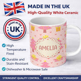 Personalized Custom Name Pink Christmas Tree Gift Box Heart Seamless Pattern Cute Unique Gift 11oz Ceramic Coffee Tea Mug White Large Handle