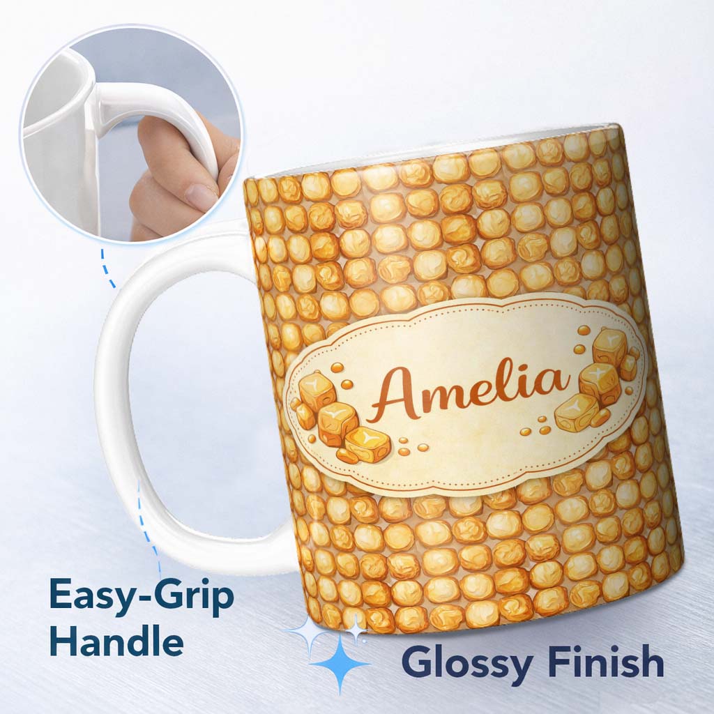 Personalized Custom Name Golden Biscuit Cookie Repeat Seamless Pattern Charming Kitchen Decor 11oz Ceramic Coffee Tea Mug White Large Handle