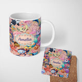 Personalized Custom Name Cute Underwater Ocean Scene Mermaid Dolphin Turtle Treasure Peach 11oz Ceramic Coffee Tea Mug White Large Handle