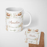 Personalized Custom Name Cute Safari Animals Lion Giraffe Zebra Elephant Pattern Black Lovely 11oz Ceramic Coffee Tea Mug White Large Handle