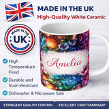 Personalized Custom Name Vibrant Cosmic Bubble Abstract Seamless Pattern Cute Unique Gift 11oz Ceramic Coffee Tea Mug White Large Handle