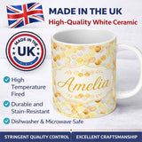 Personalized Custom Name Watercolor Honeycomb Hexagon Sweet Honey Seamless Pattern Lovely 11oz Ceramic Coffee Tea Mug White Large Handle