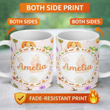 Personalized Custom Name Cute Watercolor Pumpkins and Candy Sweets on Neutral Beige Lovely 11oz Ceramic Coffee Tea Mug White Large Handle