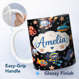 Personalized Custom Name Underwater with Scuba Divers Starfish and Whale on Deep Black Lovely 11oz Ceramic Coffee Tea Mug White Large Handle
