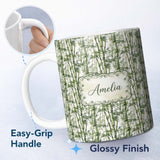 Personalized Custom Name Realistic Green Bamboo Stems Dense Jungle Seamless Pattern Lovely 11oz Ceramic Coffee Tea Mug White Large Handle