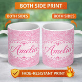 Personalized Custom Name Light Pink Organic Pebble Dot Watercolour Texture Seamless Pattern 11oz Ceramic Coffee Tea Mug White Large Handle