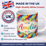Personalized Custom Name Horizontal Rainbow Ripple Wave Lines Seamless Pattern Lovely 11oz Ceramic Coffee Tea Mug White Large Handle