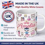 Personalized Custom Name Cute Kawaii Graduation School Science Art Supplies Pattern White 11oz Ceramic Coffee Tea Mug White Large Handle