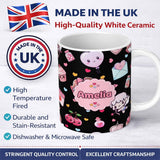 Personalized Custom Name Cute Cupid Angels Hearts Sweets Balloon Love Elements Pattern Black 11oz Ceramic Coffee Tea Mug White Large Handle