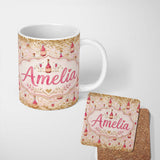 Personalized Custom Name Luxury Champagne Bottle Gold Glitter Party Seamless Pattern Lovely 11oz Ceramic Coffee Tea Mug White Large Handle