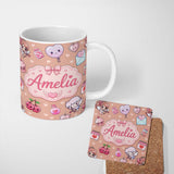 Personalized Custom Name Cute Cupid Angels Hearts Sweets Balloon Love Elements Pattern Peach 11oz Ceramic Coffee Tea Mug White Large Handle