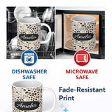 Personalized Custom Name Leopard Animal Print Black Cream Classic Safari Pattern Lovely 11oz Ceramic Coffee Tea Mug White Large Handle