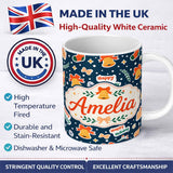 Personalized Custom Name Happy Holiday Bells Gift Winter Festive Seamless Pattern Lovely 11oz Ceramic Coffee Tea Mug White Large Handle