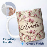 Personalized Custom Name Orchid Blossom with Subtle Watercolour Effect on Light Background 11oz Ceramic Coffee Tea Mug White Large Handle