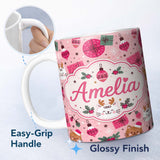 Personalized Custom Name Cute Christmas Cats Gifts Baubles Holly Seamless Pattern Lovely 11oz Ceramic Coffee Tea Mug White Large Handle