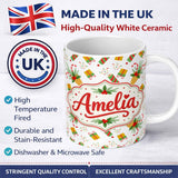 Personalized Custom Name Festive Ice Cream Cones Holly Candy Cane Christmas Cheer Seamless 11oz Ceramic Coffee Tea Mug White Large Handle