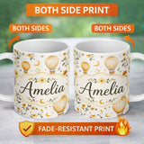 Personalized Custom Name Vintage Hot Air Balloons with Floral Elements Seamless Pattern 11oz Ceramic Coffee Tea Mug White Large Handle