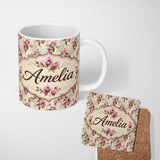 Personalized Custom Name Orchid Blossom with Subtle Watercolour Effect on Light Background 11oz Ceramic Coffee Tea Mug White Large Handle