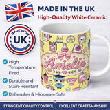 Personalized Custom Name Cute Kawaii Graduation School Science Art Supplies Pattern Yellow 11oz Ceramic Coffee Tea Mug White Large Handle