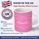 Personalized Custom Name Pink Abstract Stripe Pattern Minimal Modern Seamless Design Lovely 11oz Ceramic Coffee Tea Mug White Large Handle