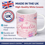 Personalized Custom Name Cute Winter Pig Snowflake Watercolor Seamless Pattern Lovely 11oz Ceramic Coffee Tea Mug White Large Handle