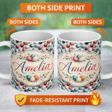 Personalized Custom Name Colorful Speckled Easter Eggs on Light Background Seamless Pattern 11oz Ceramic Coffee Tea Mug White Large Handle