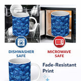 Personalized Custom Name Blue 3D Cube Block Geometric Abstract Seamless Pattern Lovely 11oz Ceramic Coffee Tea Mug White Large Handle