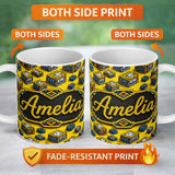 Personalized Custom Name Yellow Gaming Pixel TNT Block Cube Seamless Pattern Cute Unique Gift 11oz Ceramic Coffee Tea Mug White Large Handle