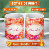 Personalized Custom Name Bright Colorful Bubble Abstract Seamless Pattern Cute Unique Gift 11oz Ceramic Coffee Tea Mug White Large Handle
