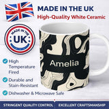 Personalized Custom Name Layered Terrain Waves Black Grey Abstract Landscape Pattern Lovely 11oz Ceramic Coffee Tea Mug White Large Handle