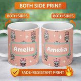 Personalized Custom Name Cute Nutcracker Soldiers Christmas Toy Characters Pattern Beige 11oz Ceramic Coffee Tea Mug White Large Handle