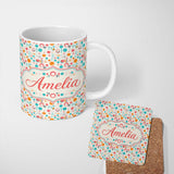 Personalized Custom Name Mid Century Modern Geometric Circles and Lines Colour Palette Lovely 11oz Ceramic Coffee Tea Mug White Large Handle