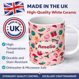 Personalized Custom Name Cute Gingerbread Candy Cane Christmas Seamless Pattern Lovely 11oz Ceramic Coffee Tea Mug White Large Handle