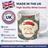 Personalized Custom Name Cute Santa Claus Face Snowflakes Festive Seamless Pattern Lovely 11oz Ceramic Coffee Tea Mug White Large Handle