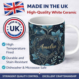 Personalized Custom Name Crystal Moon Starry Sky Botanical Elements Seamless Pattern Lovely 11oz Ceramic Coffee Tea Mug White Large Handle