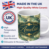 Personalized Custom Name Celestial Moon and Stars Seamless Pattern Dreamy Night Sky Design 11oz Ceramic Coffee Tea Mug White Large Handle