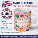 Personalized Custom Name Cute Christmas Bells Gift Box Holly Berry Seamless Pattern Lovely 11oz Ceramic Coffee Tea Mug White Large Handle